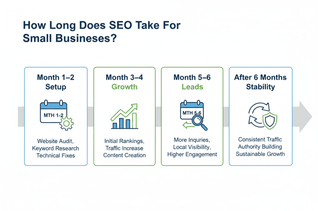 SEO timeline for small businesses in the UAE showing gradual growth and results