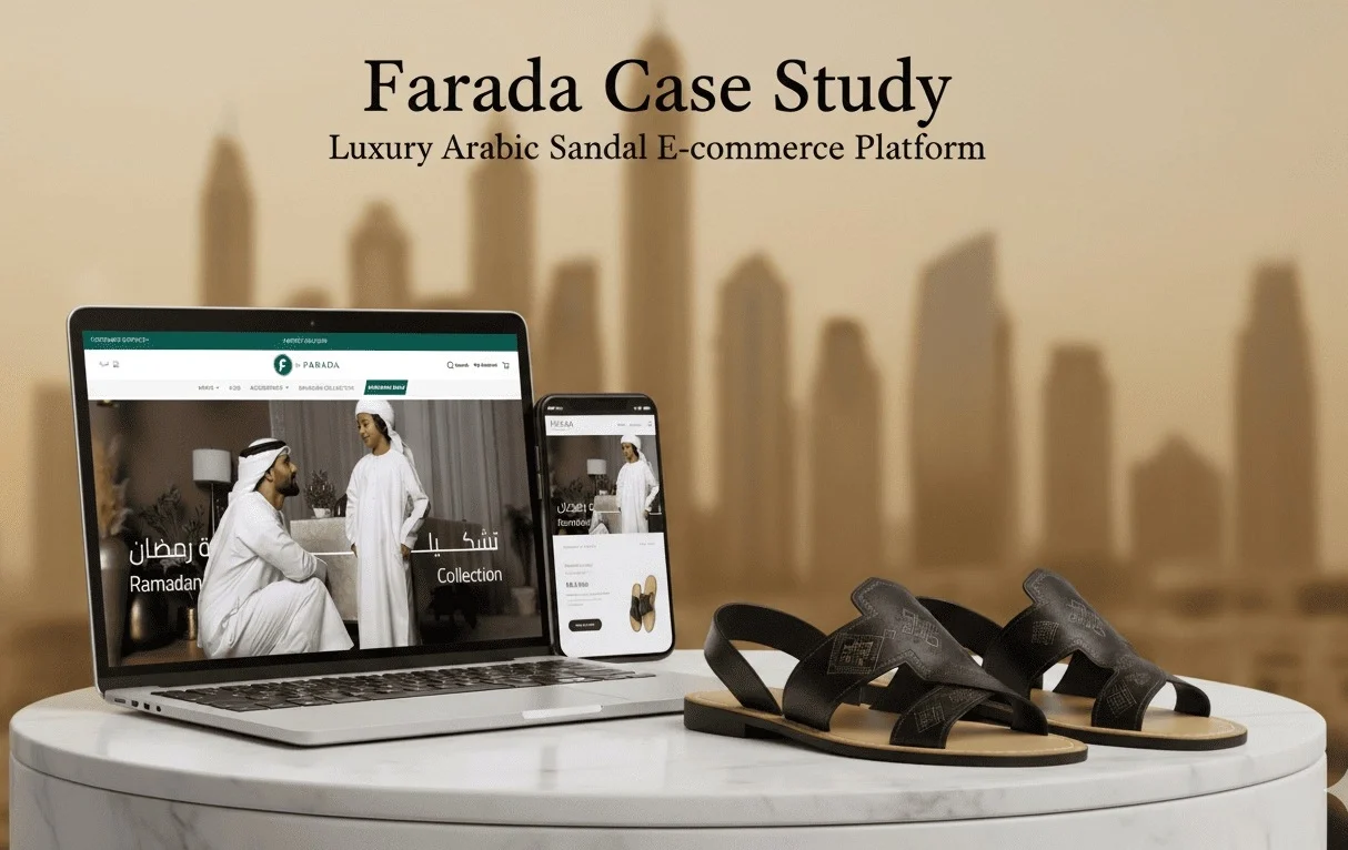 Farada luxury Arabic footwear ecommerce website case study by Newton Byte