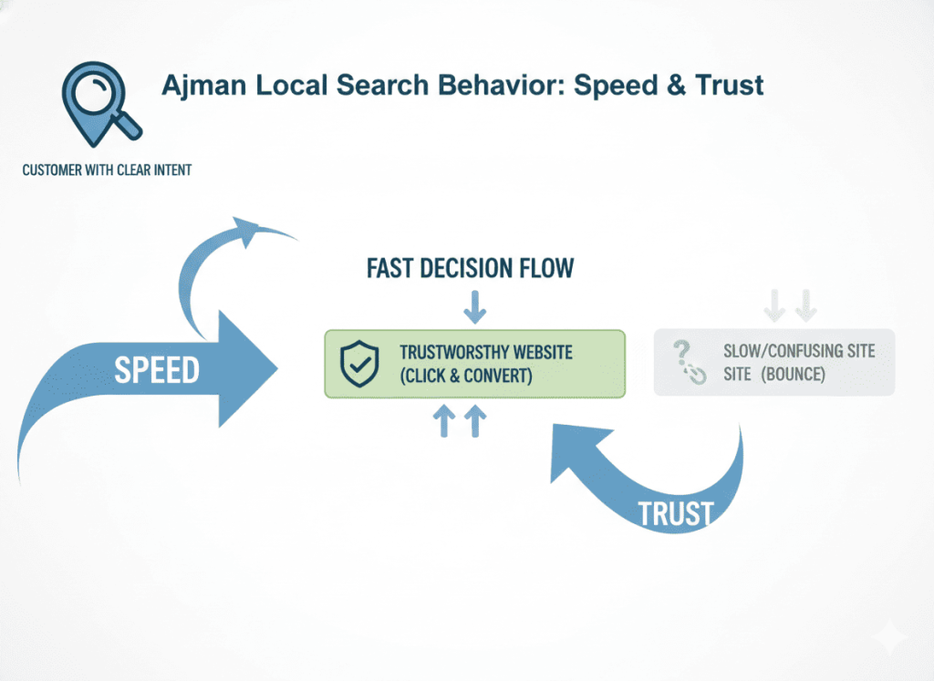 Search behaviour in Ajman showing why focused SEO and clarity matter