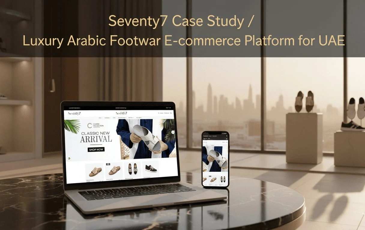 Seventy7 luxury Arabic footwear ecommerce website case study by Newton Byte