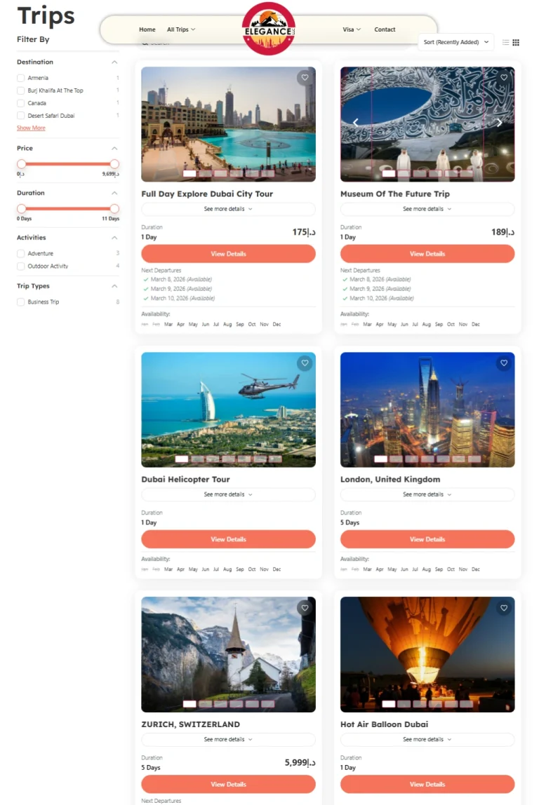 All Trips Booking Page