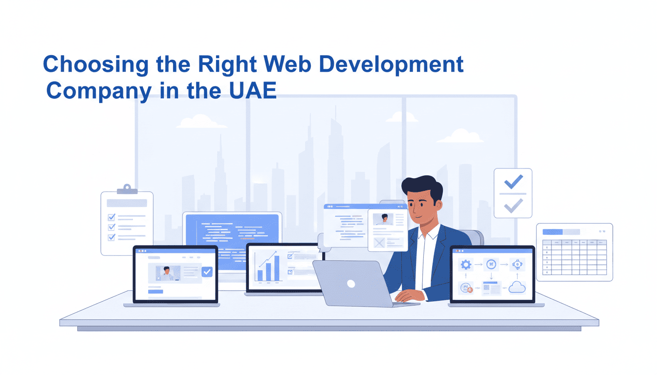 Choosing a web development company in the UAE concept showing website design comparison