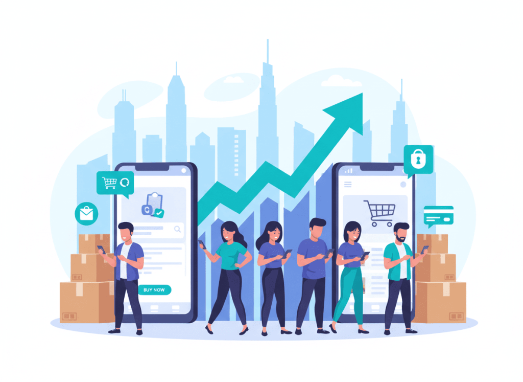 Online shopping growth in UAE showing customers using mobile ecommerce platforms