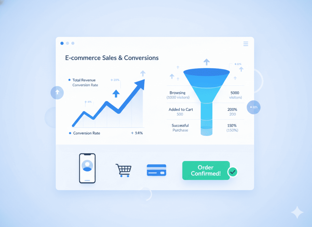 Ecommerce sales growth showing increased conversions and revenue from online store