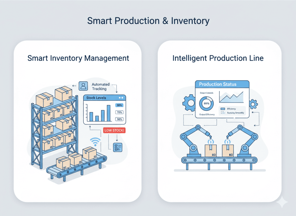 Real time ERP dashboard showing manufacturing data analytics and performance insights