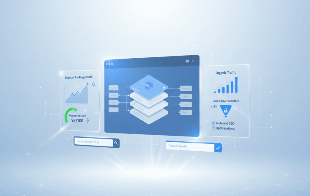 SEO ready website architecture with analytics performance speed and ranking elements