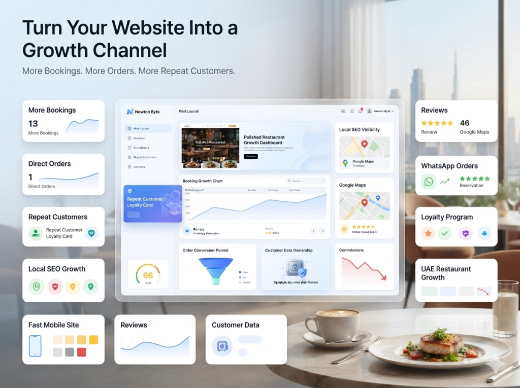 Successful restaurant website in UAE showing more table bookings direct online orders repeat customers local SEO growth WhatsApp orders and mobile performance