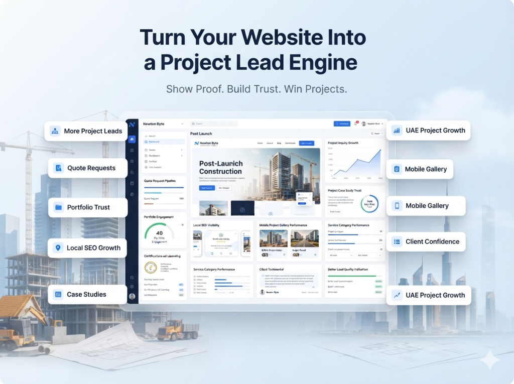 Successful construction website in UAE showing more project leads quote requests portfolio trust local SEO growth certifications and better lead quality