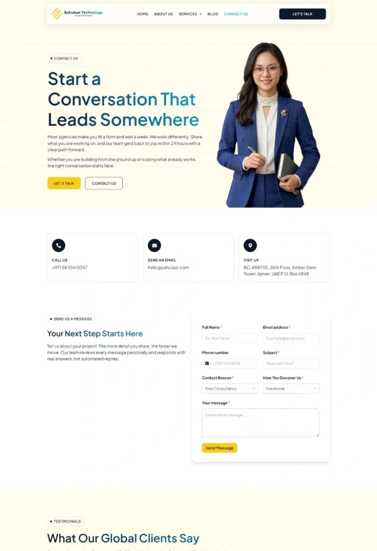 Sahulaat Contact page