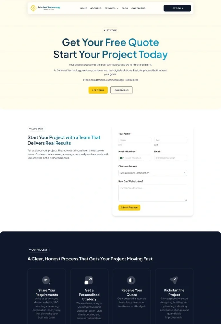 Sahulaat get quote page